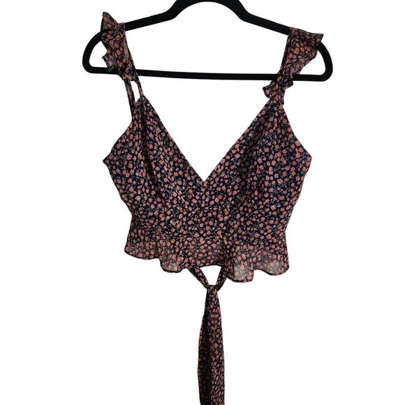 Sage The Label Black Ditzy Floral Ruffle Tie Crop Top Size S - Picture 1 of 7